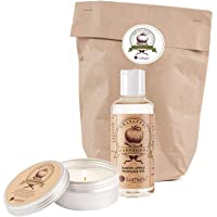 Juego Deluxe de aceite de masaje y vela con aroma a manzana asada- pack para invierno en papel kraft para masajes…